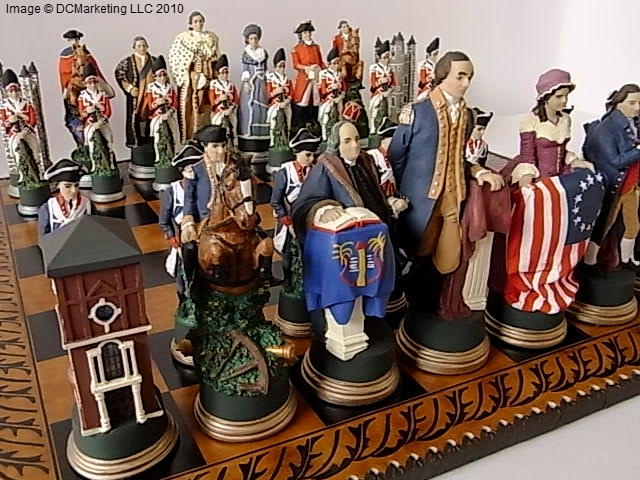 SAC American Revolutionary War Chess Set Ivory&Red With Wooden Board UK  made.